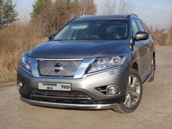 24 099 р. Защита переднего бампера нижняя овальная 75х42 мм ТСС Тюнинг  Nissan Pathfinder  R52 (2012-2017) дорестайлинг (нержавейка)  с доставкой в г. Санкт‑Петербург. Увеличить фотографию 1