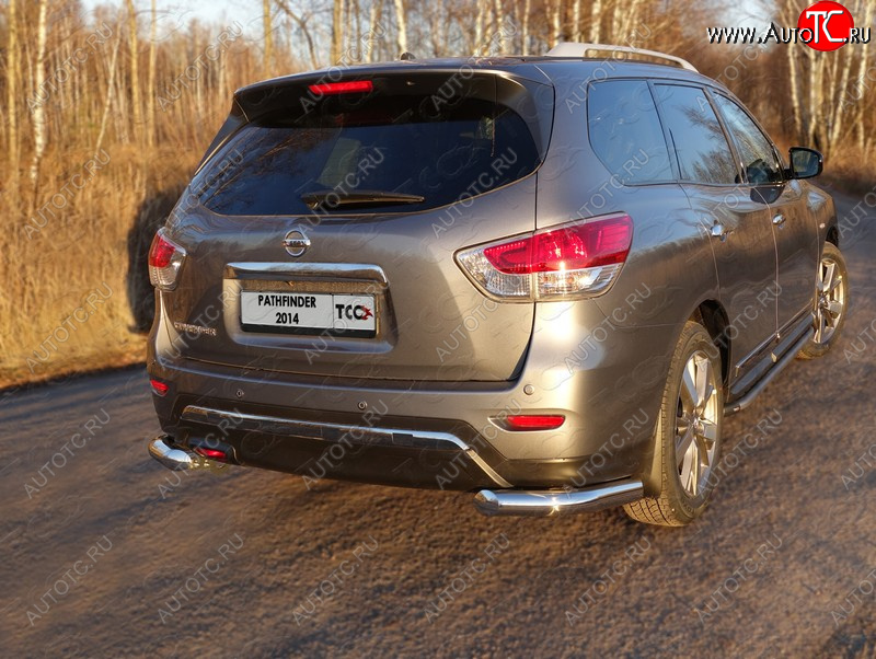 23 999 р. Защита задняя (уголки, нержавейка 76,1 мм) ТСС Тюнинг  Nissan Pathfinder  R52 (2012-2017) дорестайлинг  с доставкой в г. Санкт‑Петербург