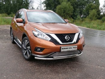 Защита переднего бампера нижняя двойная 60,3*42,4 мм ТСС Тюнинг Nissan Murano 3 Z52 дорестайлинг (2015-2022)  (нержавейка)