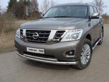 37 649 р. Защита передняя нижняя двойная 76,1*60,3 мм Тюнинг  Nissan Patrol  6 (2014-2017) (нержавейка)  с доставкой в г. Санкт‑Петербург. Увеличить фотографию 1