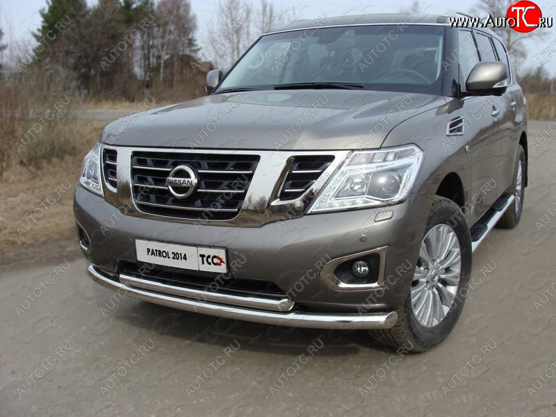 37 649 р. Защита передняя нижняя двойная 76,1*60,3 мм Тюнинг Nissan Patrol 6 Y62 рестайлинг (2014-2017) (нержавейка)  с доставкой в г. Санкт‑Петербург