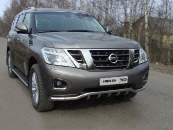 34 649 р. Защита переднего бампера кенгурин с вставкой 60,3 мм ТСС Тюнинг  Nissan Patrol  6 (2014-2017) Y62 рестайлинг (нержавейка)  с доставкой в г. Санкт‑Петербург. Увеличить фотографию 1