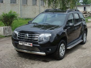 16 299 р. Защита передняя овальная короткая 75х42 мм ТСС Тюнинг  Renault Duster  HS (2010-2015) дорестайлинг (нержавейка)  с доставкой в г. Санкт‑Петербург. Увеличить фотографию 1