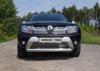 12 999 р. Защита переднего бампера нижняя овальная 75х42 мм ТСС Тюнинг Renault Duster HS рестайлинг (2015-2021) (нержавейка)  с доставкой в г. Санкт‑Петербург. Увеличить фотографию 1