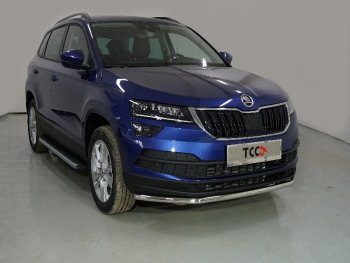 16 399 р. Защита переднего бампера нижняя d42,4 мм ТСС Тюнинг Skoda Karoq NU7 рестайлинг (2020-2024) (нержавейка)  с доставкой в г. Санкт‑Петербург. Увеличить фотографию 1