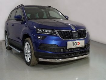 Защита переднего бампера нижняя d60,3 мм ТСС Тюнинг Skoda Karoq NU7 рестайлинг (2020-2024)  (нержавейка)