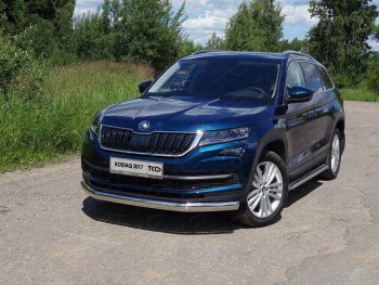 20 899 р. Защита переднего бампера нижняя овальная 75х42 мм ТСС Тюнинг Skoda Kodiaq NU7 дорестайлинг (2017-2021) (нержавейка)  с доставкой в г. Санкт‑Петербург. Увеличить фотографию 1