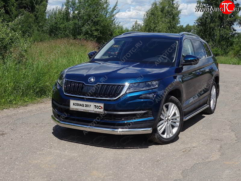 20 899 р. Защита переднего бампера нижняя овальная 75х42 мм ТСС Тюнинг  Skoda Kodiaq  NU7 (2017-2021) (нержавейка)  с доставкой в г. Санкт‑Петербург