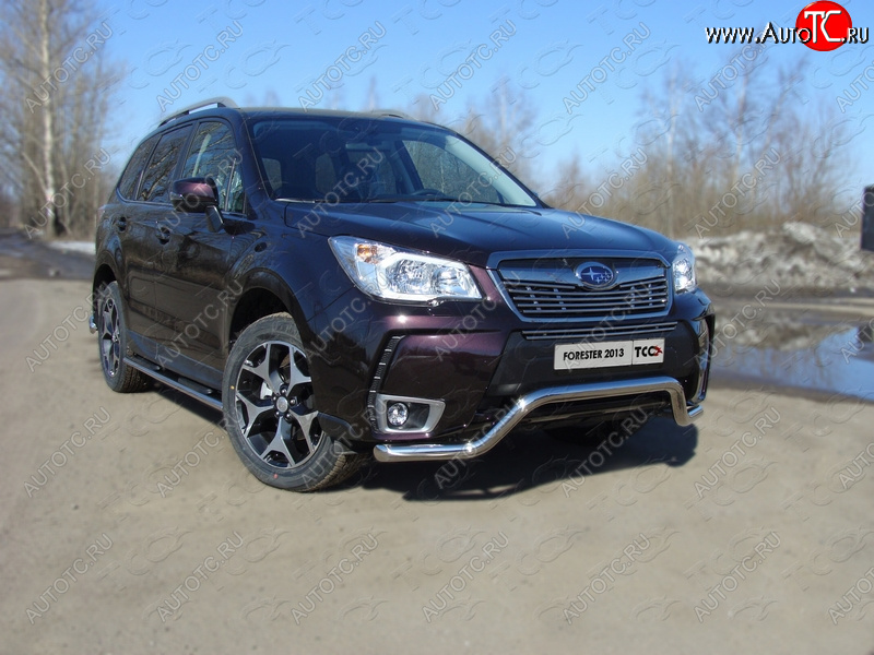 19 549 р. Защита переднего бампера кенгурин 60,3 мм ТСС Тюнинг  Subaru Forester  SJ (2012-2016) дорестайлинг (нержавейка)  с доставкой в г. Санкт‑Петербург