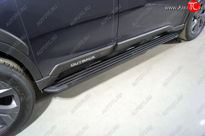 21 349 р. Пороги алюминиевые Slim Line ТСС Тюнинг  Subaru Outback  BT (2019-2024) универсал (Black)  с доставкой в г. Санкт‑Петербург