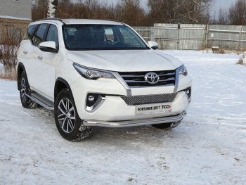 25 599 р. Защита переднего бампера нижняя 76,1 мм ТСС Тюнинг  Toyota Fortuner  AN160 (2015-2020) (нержавейка)  с доставкой в г. Санкт‑Петербург. Увеличить фотографию 1