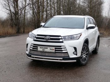 28 599 р. Защита переднего бампера нижняя двойная 60*42,4 мм ТСС Тюнинг Toyota Highlander XU50 рестайлинг (2016-2020) (нержавейка)  с доставкой в г. Санкт‑Петербург. Увеличить фотографию 1