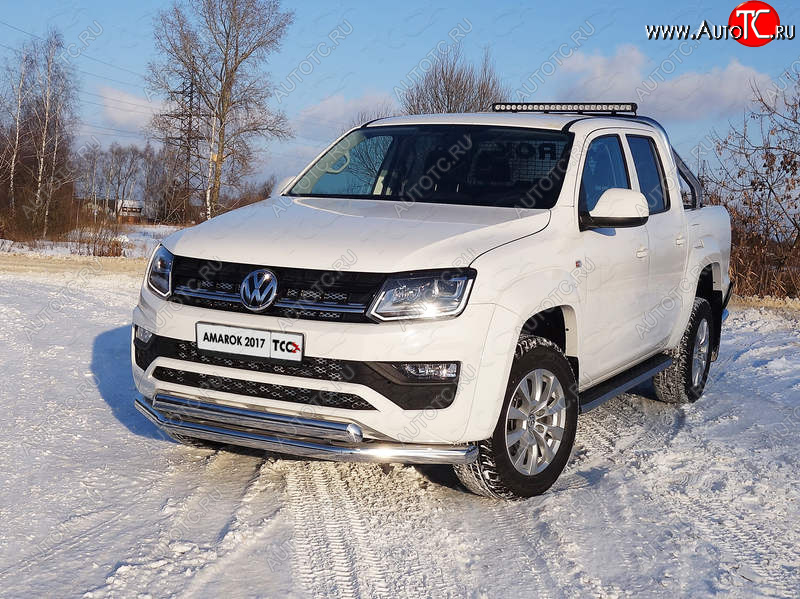 32 999 р. Защита передняя нижняя двойная 76,1*75 мм ТСС Тюнинг Volkswagen Amarok рестайлинг (2016-2022) (нержавейка)  с доставкой в г. Санкт‑Петербург