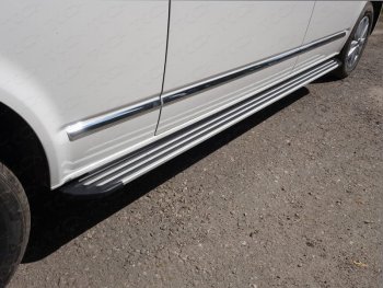 28 749 р. Пороги алюминиевые Slim Line ТСС Тюнинг  Volkswagen Caravelle  T6 (2015-2019) дорестайлинг (Silver)  с доставкой в г. Санкт‑Петербург. Увеличить фотографию 1