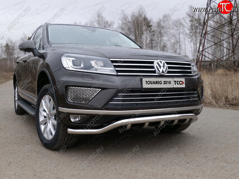 37 649 р. Защита передняя нижняя кенгурин 60,3*42,4 мм ТСС Тюнинг Volkswagen Touareg NF рестайлинг (2014-2018) (нержавейка)  с доставкой в г. Санкт‑Петербург