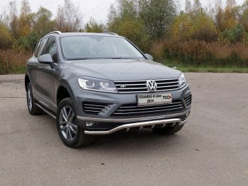 37 649 р. Защита передняя нижняя кенгурин 60,3*42,4 мм R-Line ТСС Тюнинг  Volkswagen Touareg  NF (2014-2018) рестайлинг (нержавейка)  с доставкой в г. Санкт‑Петербург. Увеличить фотографию 1