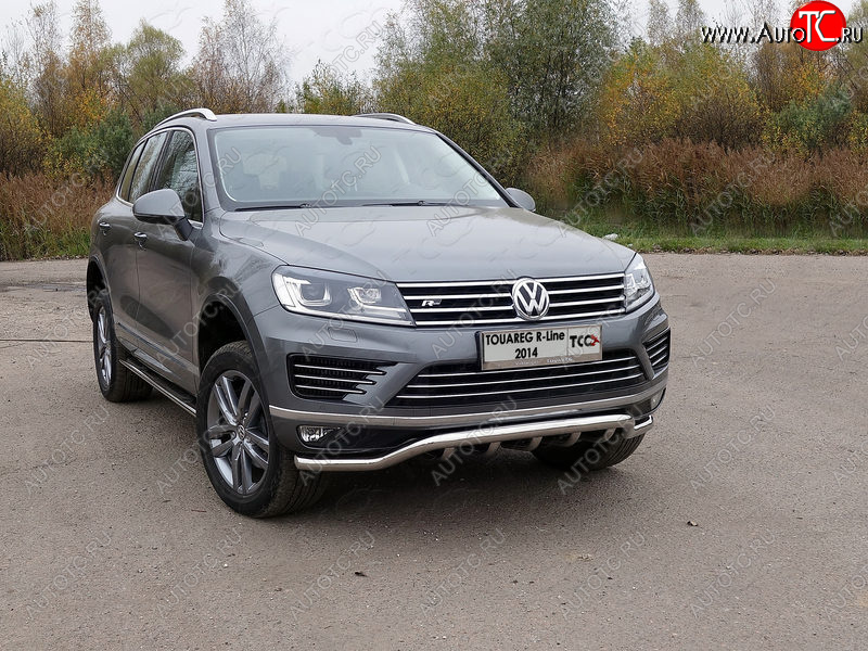 37 649 р. Защита передняя нижняя кенгурин 60,3*42,4 мм R-Line ТСС Тюнинг  Volkswagen Touareg  NF (2014-2018) рестайлинг (нержавейка)  с доставкой в г. Санкт‑Петербург