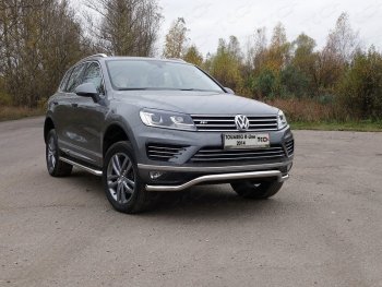 26 699 р. Защита передняя нижняя кенгурин 60,3 мм R-Line ТСС Тюнинг Volkswagen Touareg NF рестайлинг (2014-2018) (нержавейка)  с доставкой в г. Санкт‑Петербург. Увеличить фотографию 1