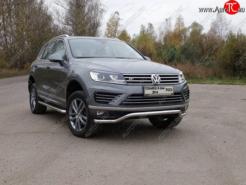 26 699 р. Защита передняя нижняя кенгурин 60,3 мм R-Line ТСС Тюнинг Volkswagen Touareg NF рестайлинг (2014-2018) (нержавейка)  с доставкой в г. Санкт‑Петербург