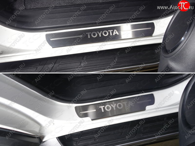 5 199 р. Накладки на пороги, ТСС Тюнинг  Toyota Fortuner  AN160 (2015-2020) дорестайлинг (лист шлифованный надпись Toyota)  с доставкой в г. Санкт‑Петербург