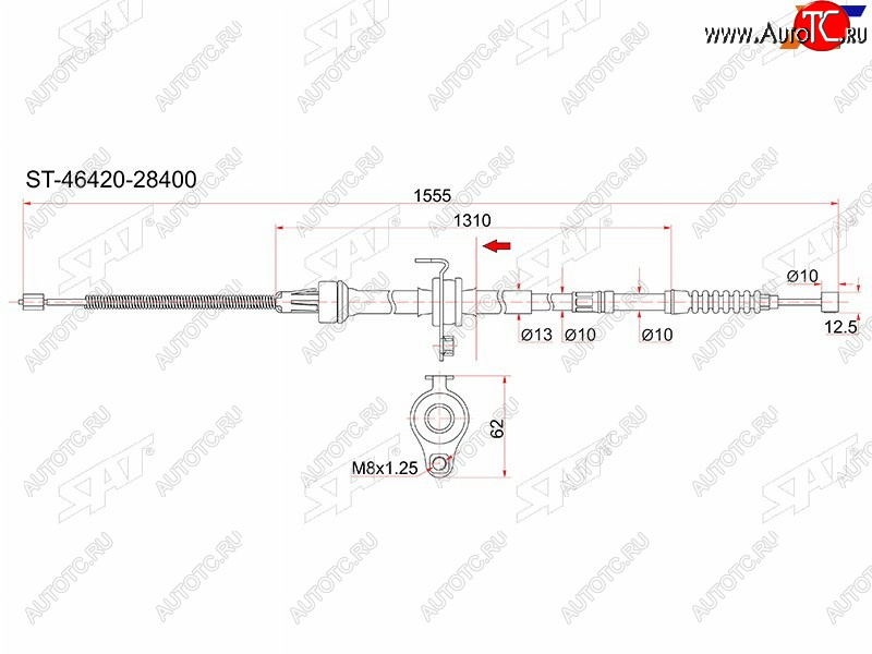 1 539 р. Трос ручника RH 2WD SAT Toyota Noah 2 рестайлинг (2010-2013)  с доставкой в г. Санкт‑Петербург