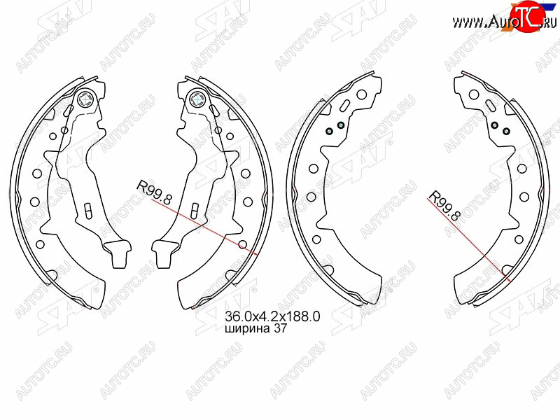 1 439 р. Колодки тормозные задние RH-LH SAT  Toyota Carina E  T190 - Corona  T190  с доставкой в г. Санкт‑Петербург