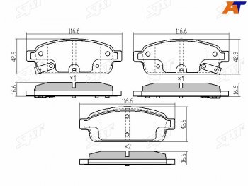 Колодки тормозные задние RH-LH SAT Chevrolet (Шевролет) Cruze (Круз) ( J300,  J305,  J308) (2009-2015) J300, J305, J308 седан дорестайлинг, хэтчбек дорестайлинг, седан рестайлинг, универсал рестайлинг, хэтчбек рестайлинг