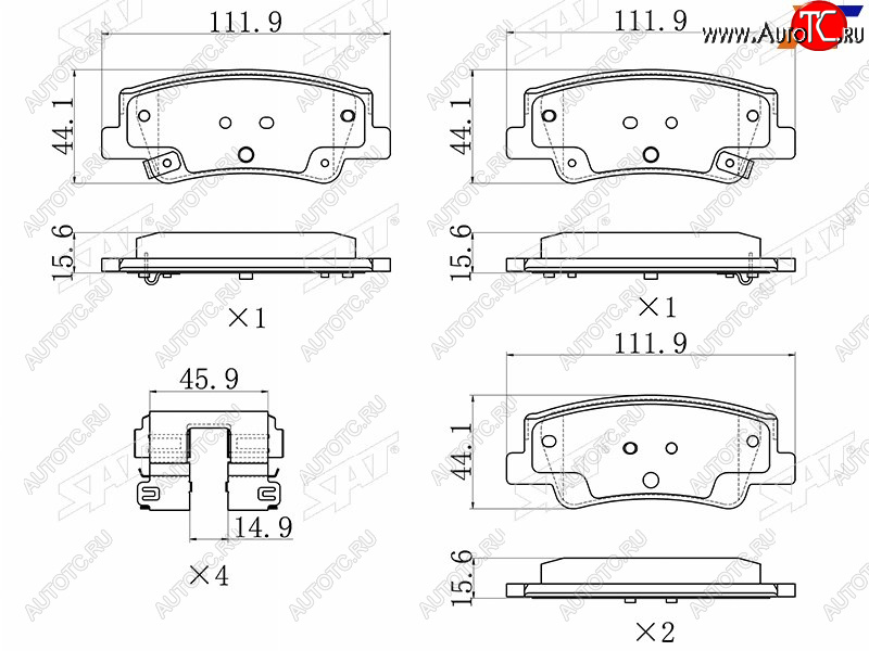 1 099 р. Колодки тормозные задние LH-RH SAT  Hyundai Sonata  DN8 (2019-2022), KIA K5  DL (2019-2022)  с доставкой в г. Санкт‑Петербург