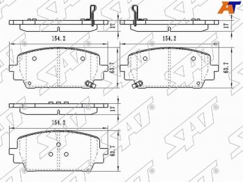 1 549 р. Колодки тормозные передние FR-FL SAT  Hyundai Santa Fe TM дорестайлинг (2018-2021)  с доставкой в г. Санкт‑Петербург. Увеличить фотографию 1