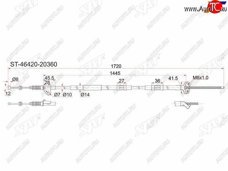 1 299 р. Трос ручника 2WD RH SAT  Toyota Caldina ( T190,  T210) - Corona SF  T190 (дисков тормоза)  с доставкой в г. Санкт‑Петербург