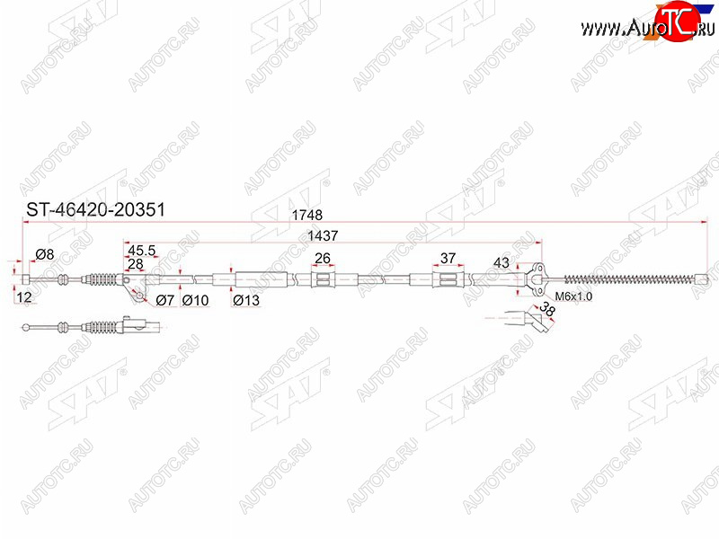 1 089 р. Трос ручника 2WD RH SAT Toyota Caldina T190 дорестайлинг универсал (1992-1995) (барабанные тормоза)  с доставкой в г. Санкт‑Петербург