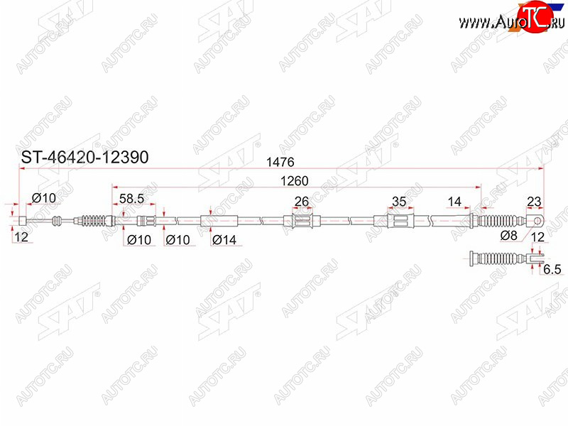 1 359 р. Трос ручника RH SAT Toyota Corolla E100 седан (1991-2002)  с доставкой в г. Санкт‑Петербург