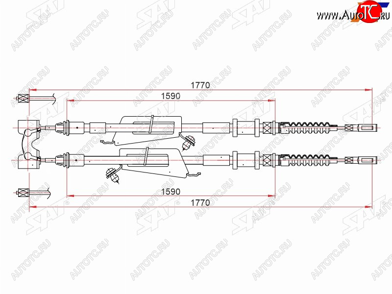 2 159 р. Трос ручного тормоза SAT Ford Focus 1 универсал рестайлинг (2001-2005)  с доставкой в г. Санкт‑Петербург