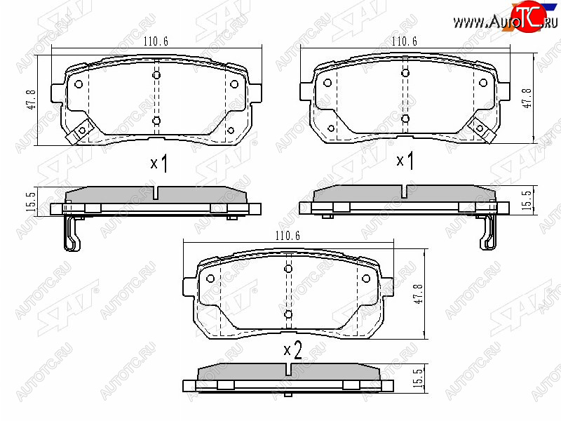 999 р. Колодки тормозные задние LH-RH SAT Hyundai Starex/Grand Starex/H1 TQ дорестайлинг (2007-2013)  с доставкой в г. Санкт‑Петербург