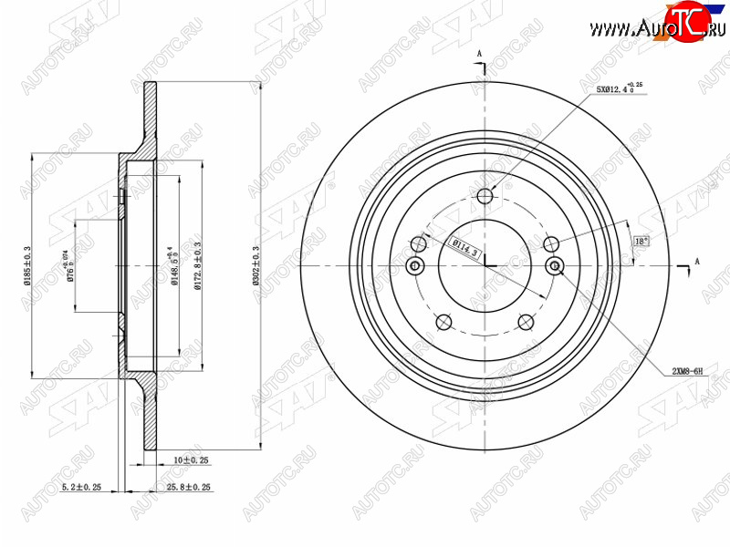 1 799 р. Диск тормозной передний Ø302mm SAT Hyundai Tucson TL дорестайлинг (2015-2018)  с доставкой в г. Санкт‑Петербург