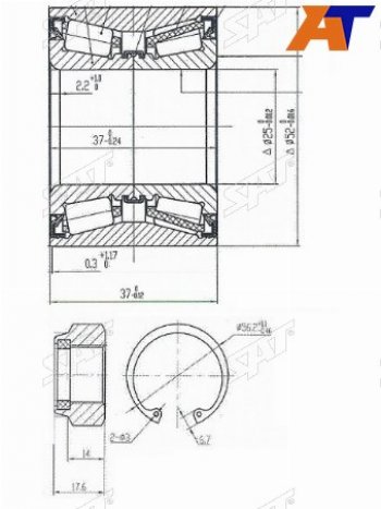 Подшипник задней ступицы SAT CITROEN C2, C3 (FC/FN,  дорестайлинг,  SX,SY), C3 Aircross, C3 Picasso (дорестайлинг,  рестайлинг), C3 Pluriel, Nissan Cube (2), March (3 K12), Note (1,  2), Renault Logan (1,  2), Logan Stepway