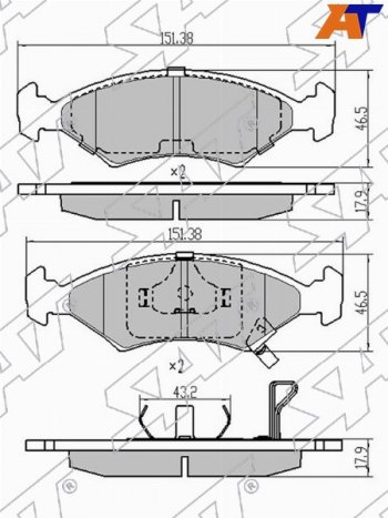 999 р. Колодки тормозные передние FL-FR SAT  Chevrolet Cobalt (2011-2023), KIA Sportage  1 JA (1993-2006), Ravon R4 (2016-2020)  с доставкой в г. Санкт‑Петербург. Увеличить фотографию 1