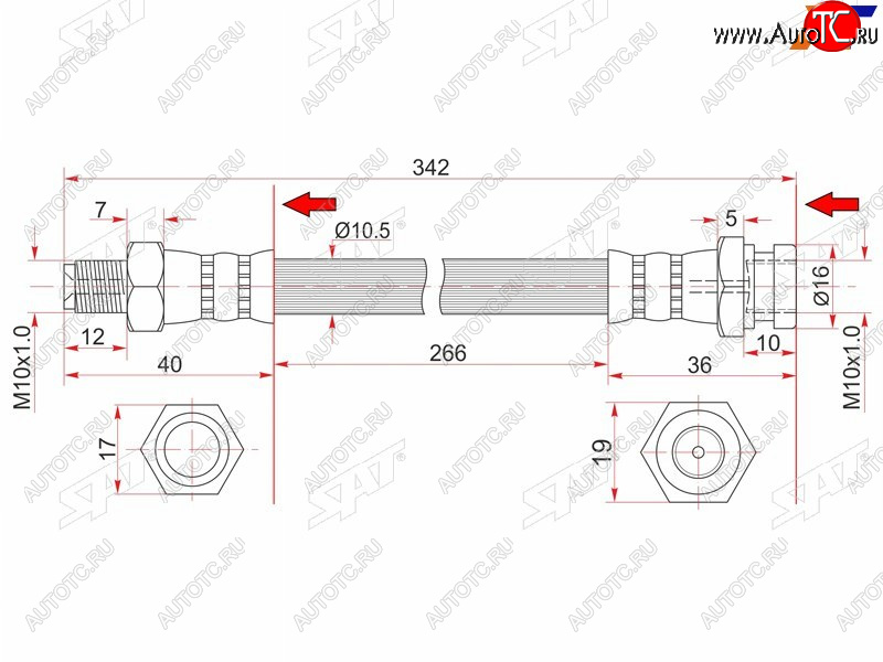 849 р. Шланг тормозной передний (Таиланд) RH SAT  Mitsubishi Fuso Canter (2000-2024)  с доставкой в г. Санкт‑Петербург