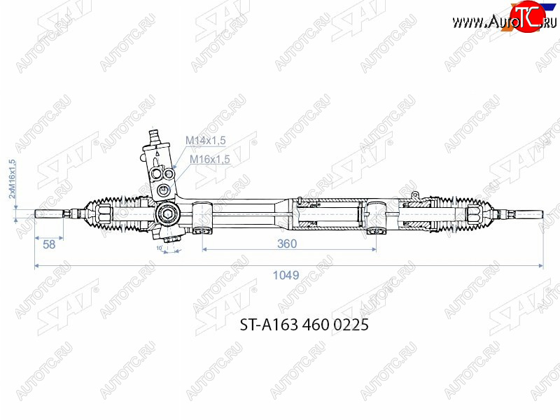 23 849 р. Рейка рулевая M14х1,5.16х1,5 SAT Mercedes-Benz ML class W163 рестайлинг (2001-2005)  с доставкой в г. Санкт‑Петербург