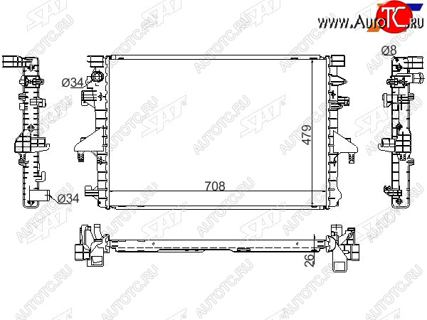 10 399 р. Радиатор охлаждающей жидкости SAT   Volkswagen Multivan  T5 - Transporter ( T5,  T6,  T6.1)  с доставкой в г. Санкт‑Петербург