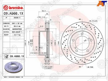 Тормозной передний диск (Ø340) BREMBO  Lexus (Лексус) LX570 (ЛХ)  J200 (2007-2015), Toyota (Тойота) Land Cruiser (Лэнд)  200 (2007-2015)