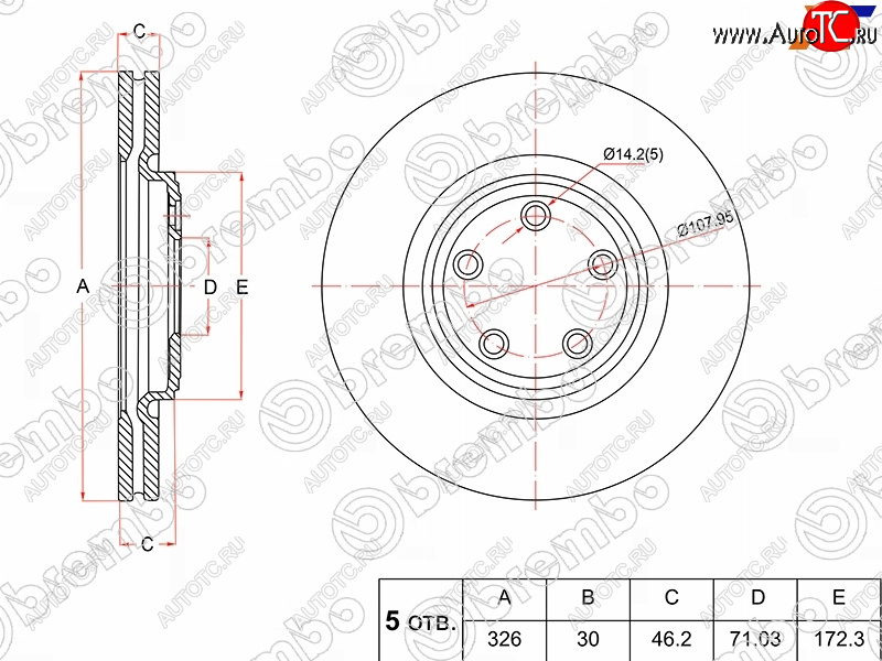 9 799 р. Передний тормозной диск(Ø326) BREMBO  Jaguar XF  X250 - XKR  с доставкой в г. Санкт‑Петербург