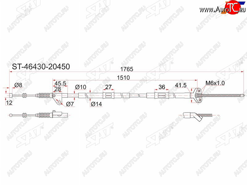 1 299 р. Трос ручника 2WD LH SAT  Toyota Caldina ( T190,  T210) - Corona SF  T190  с доставкой в г. Санкт‑Петербург