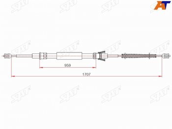 Трос ручного тормоза RH-LH SAT Skoda Rapid NH1 хэтчбэк рестайлинг (2015-2020)  (барабанные тормоза)