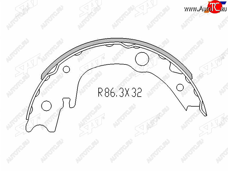 1 169 р. Колодки барабанные задние RH-LH SAT  Lifan Solano (2010-2015), Toyota Corolla  E150 (2006-2013), Toyota Ist  XP110 (2007-2016), Toyota Wish  XE20 (2009-2012) (комплект 4шт)  с доставкой в г. Санкт‑Петербург