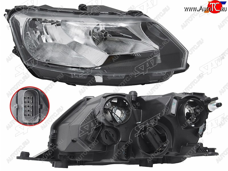 10 549 р. Фара правая SAT  Skoda Rapid ( NH3,  NH1) (2012-2020) дорестайлинг лифтбэк, хэтчбэк дорестайлинг, хэтчбэк рестайлинг, рестайлинг лифтбэк  с доставкой в г. Санкт‑Петербург