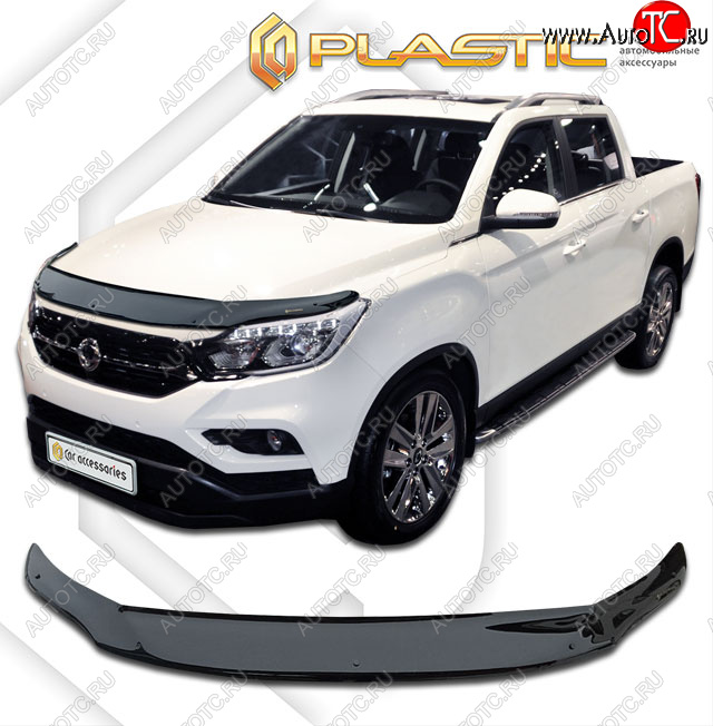 2 459 р. Дефлектор капота CA-Plastic  SSANGYONG Rexton Sports  Q200 (2018-2021) (classic черный, без надписи)  с доставкой в г. Санкт‑Петербург