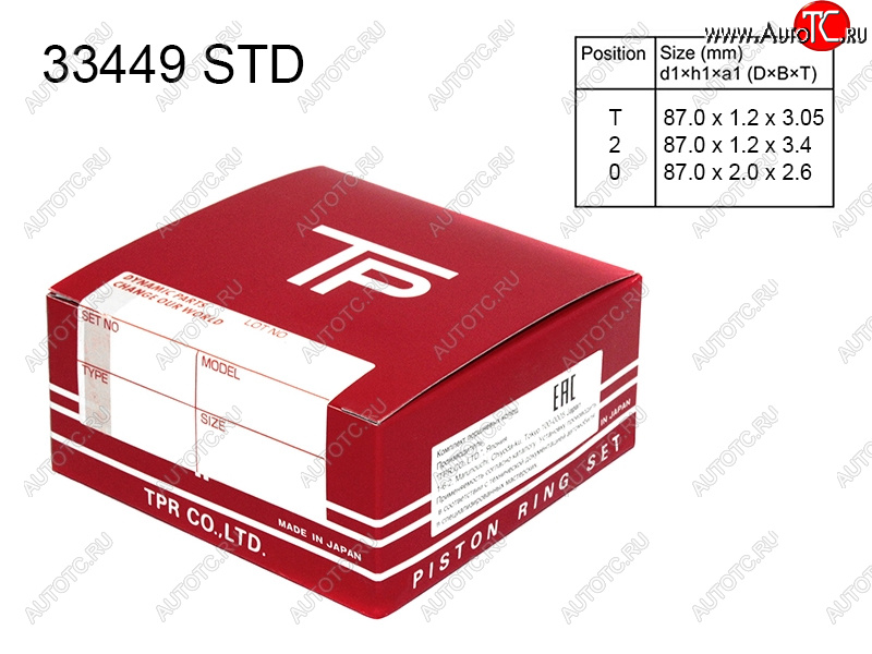 3 399 р. Кольца поршневые (комплект) STD 4G69 2,4 TPR Mitsubishi Outlander CU (2003-2009)  с доставкой в г. Санкт‑Петербург