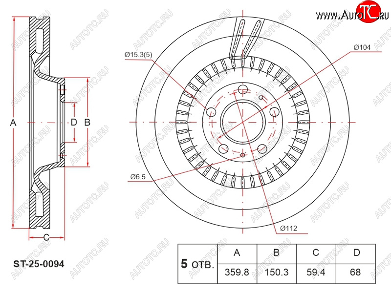 5 499 р. Диск тормозной передний Ø360 HOSU Audi A6 C6 дорестайлинг, универсал (2004-2008)  с доставкой в г. Санкт‑Петербург