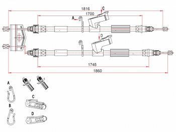 2 069 р. Трос ручного тормоза SAT Ford Focus 2 универсал рестайлинг (2007-2011) (дисковые тормоза)  с доставкой в г. Санкт‑Петербург. Увеличить фотографию 1